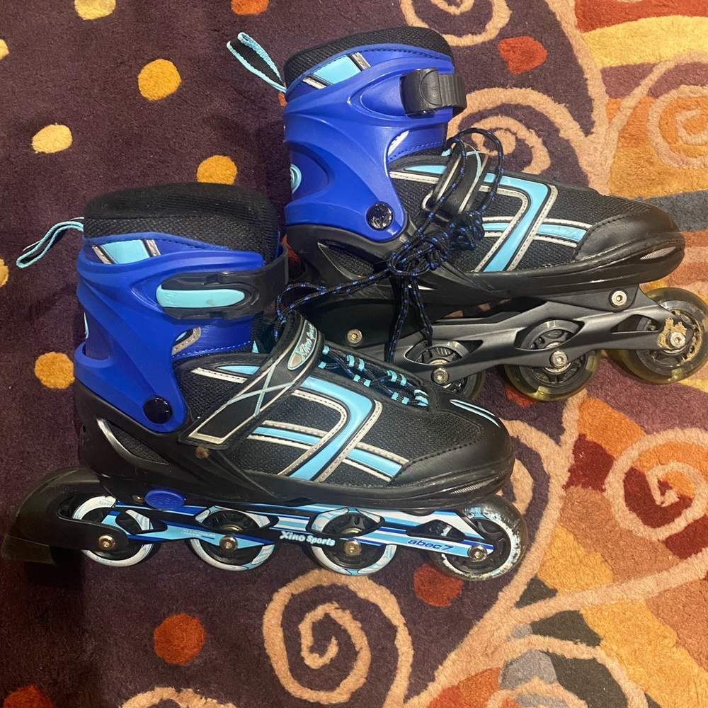 Blue and Black Inline Roller Skates with Illuminating Light Up Wheels